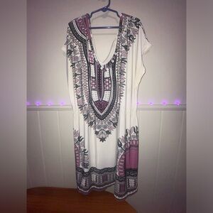 Y2K purple and white floral print blouse with ruched bust and sheer sleeves